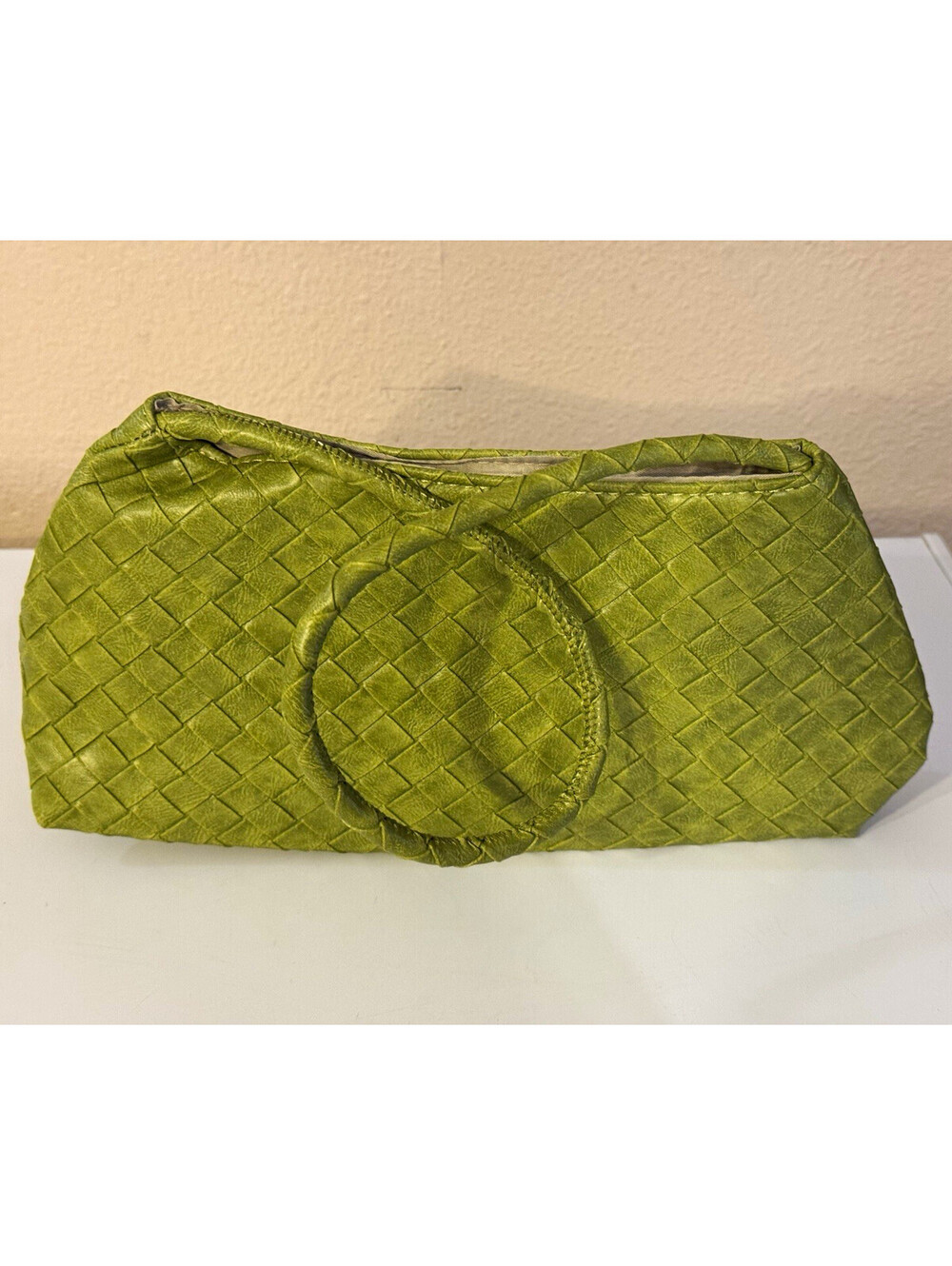 Green Woven Top Handle Handbag Lime Olive Small Purse with Storage Bag